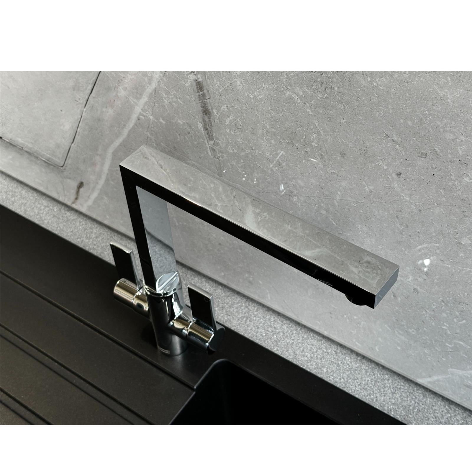 Franke Bern Square Style Twin Lever Swivel Spout Mono Mixer Chrome Kitchen Tap